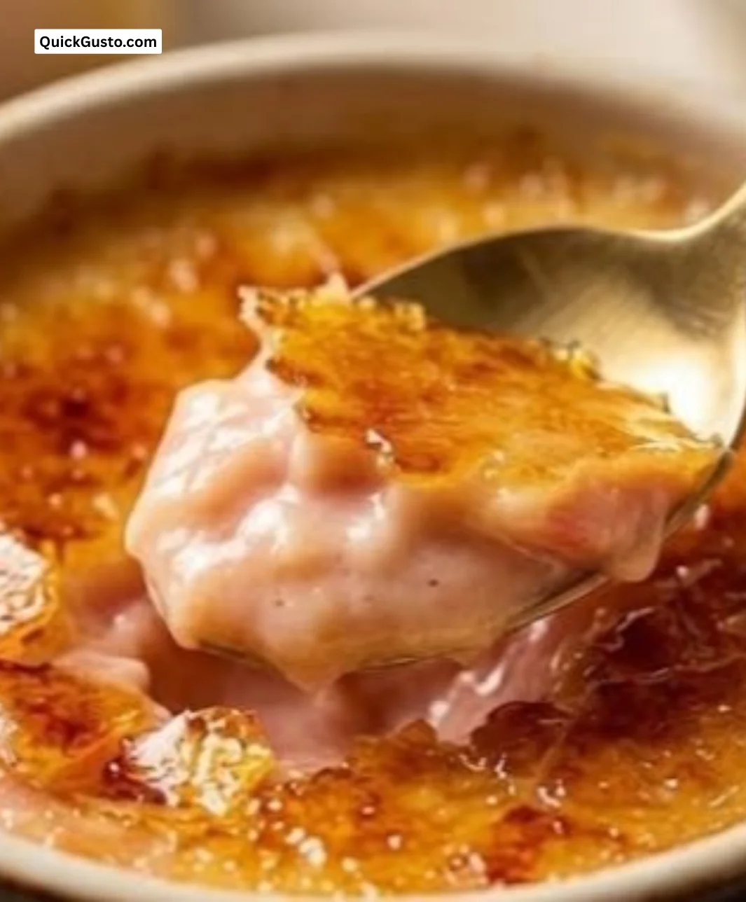 Delicious rhubarb crème brûlée with caramelized sugar topping and fresh rhubarb garnish