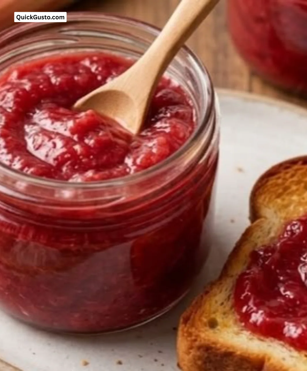 Delicious rhubarb curd spread on toast with fresh rhubarb.