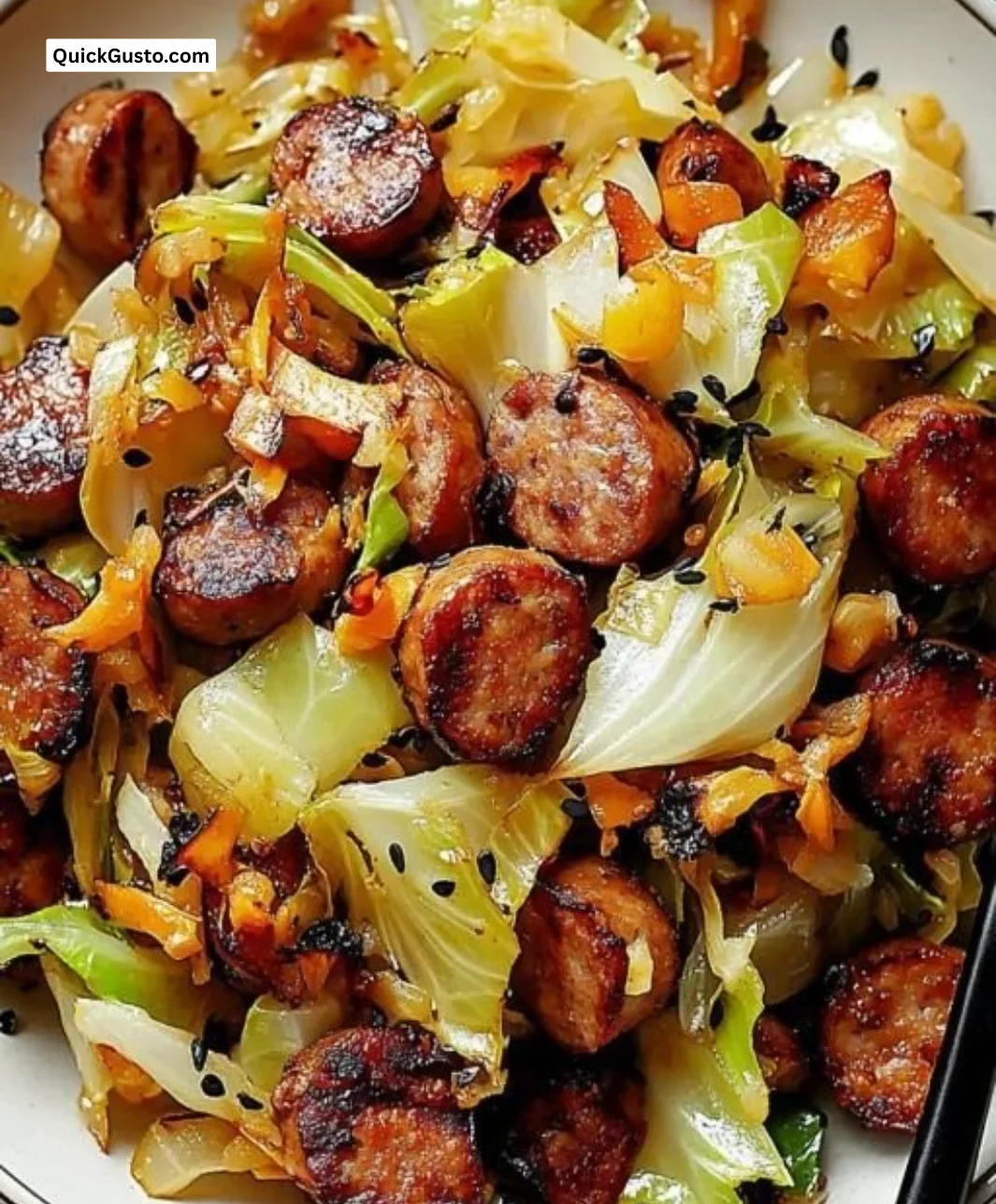 Quick Sausage and Cabbage Stir Fry ready in 30 minutes, a hearty comfort dish.