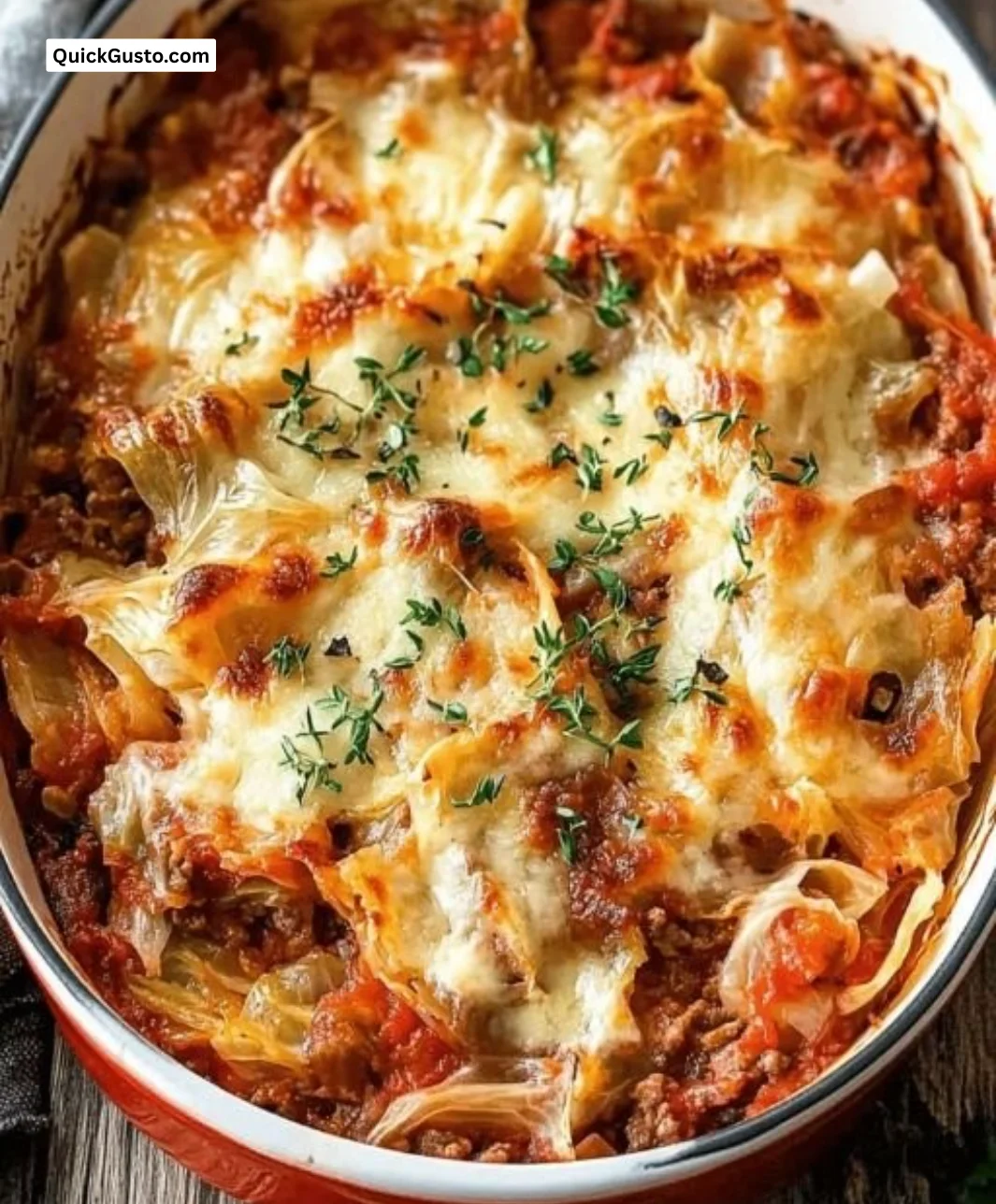 Delicious cabbage beef casserole served in a cozy family setting