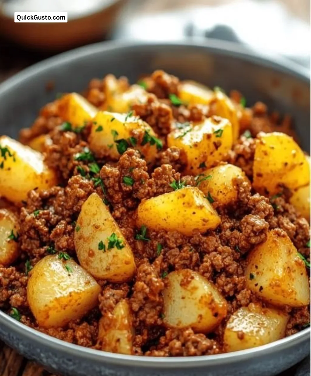 Savory ground beef with potatoes in a one-pan recipe for easy cooking