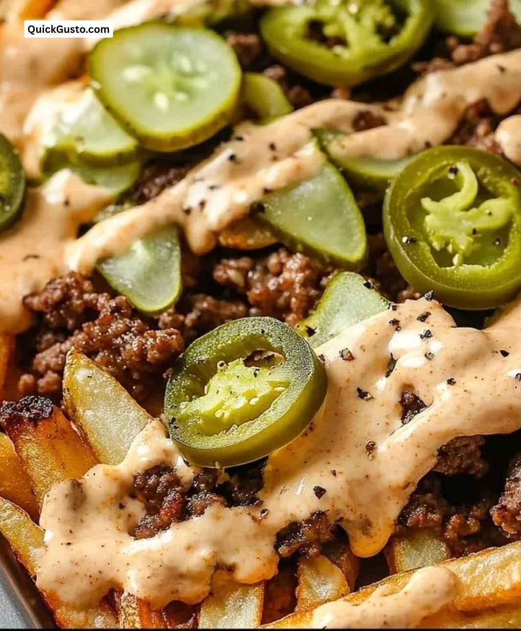 Savory smash burger fries with crispy fries and juicy burger patties.
