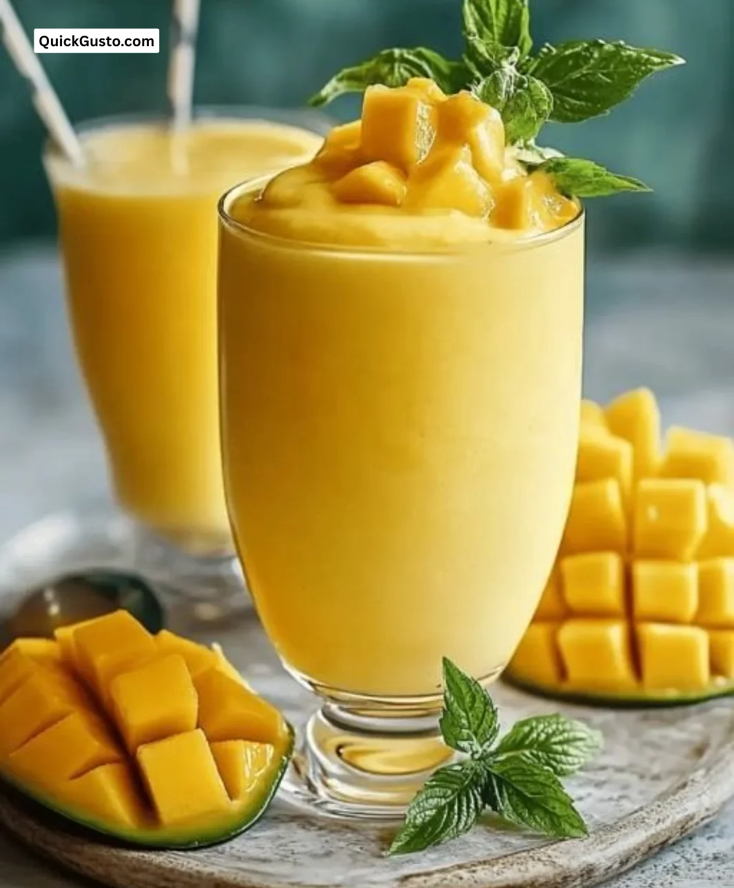 Delicious frozen mango lassi in a glass, perfect for summer refreshment.
