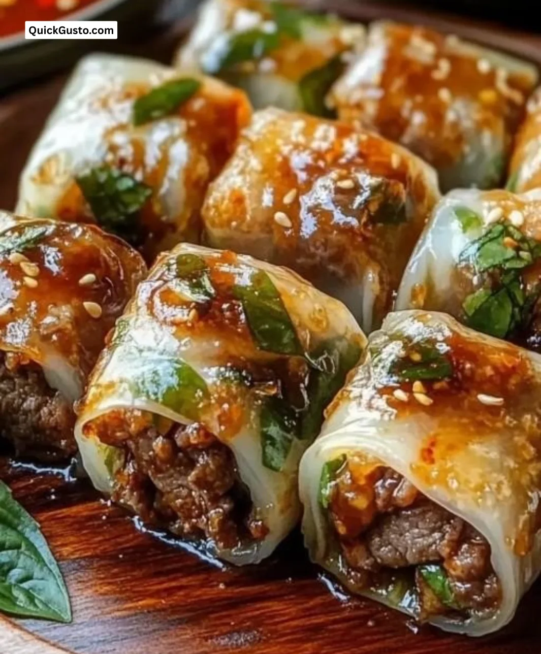 Delicious Thai Basil Beef Rolls with fresh herbs and flavors