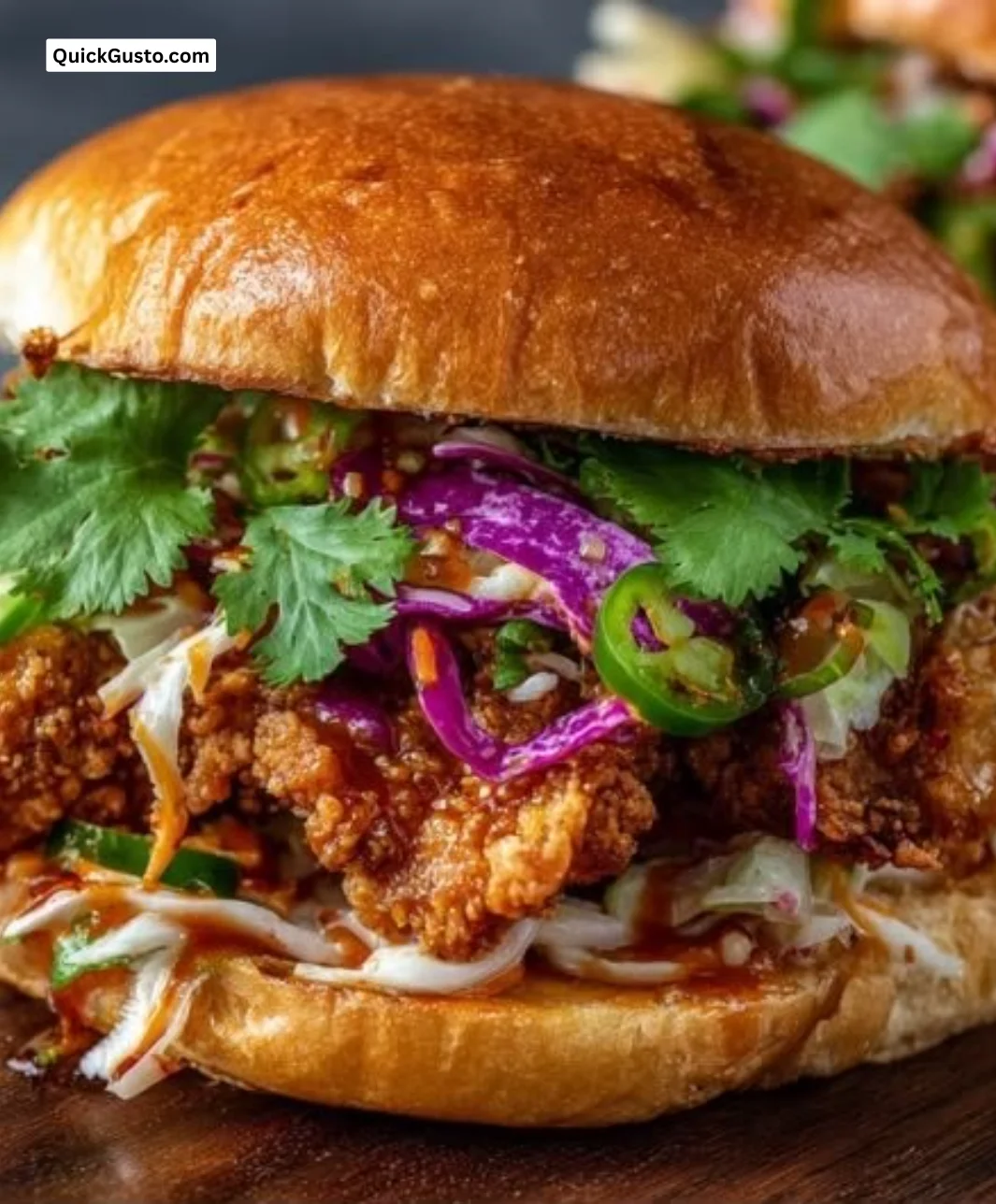 Delicious Thai Fried Chicken Sandwich with crispy chicken and vibrant toppings