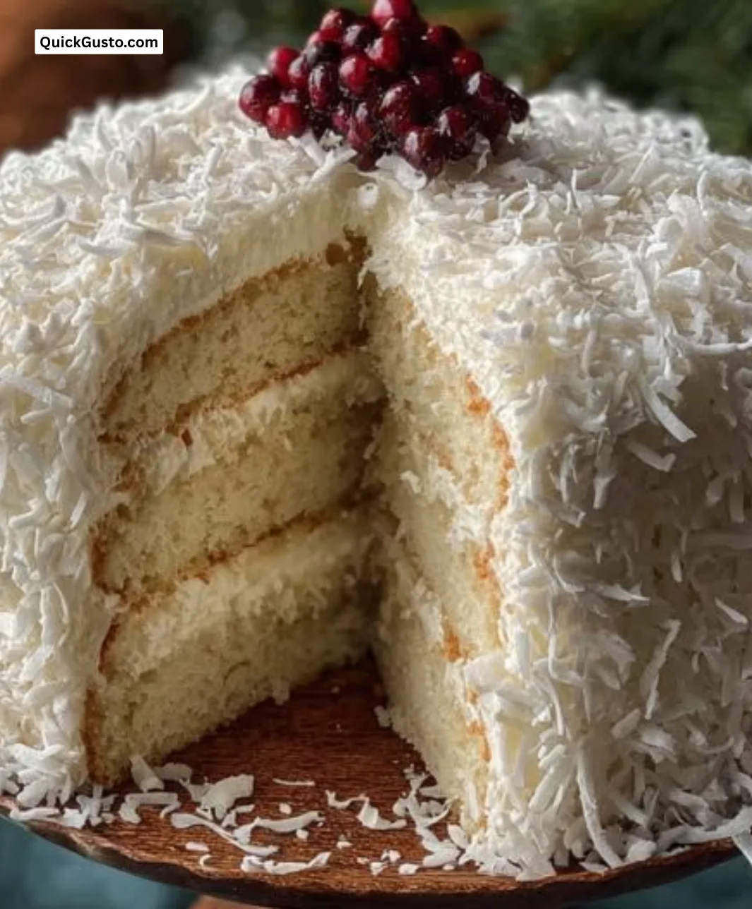 Tom Cruise Coconut Cake beautifully plated with coconut garnish and vibrant colors.
