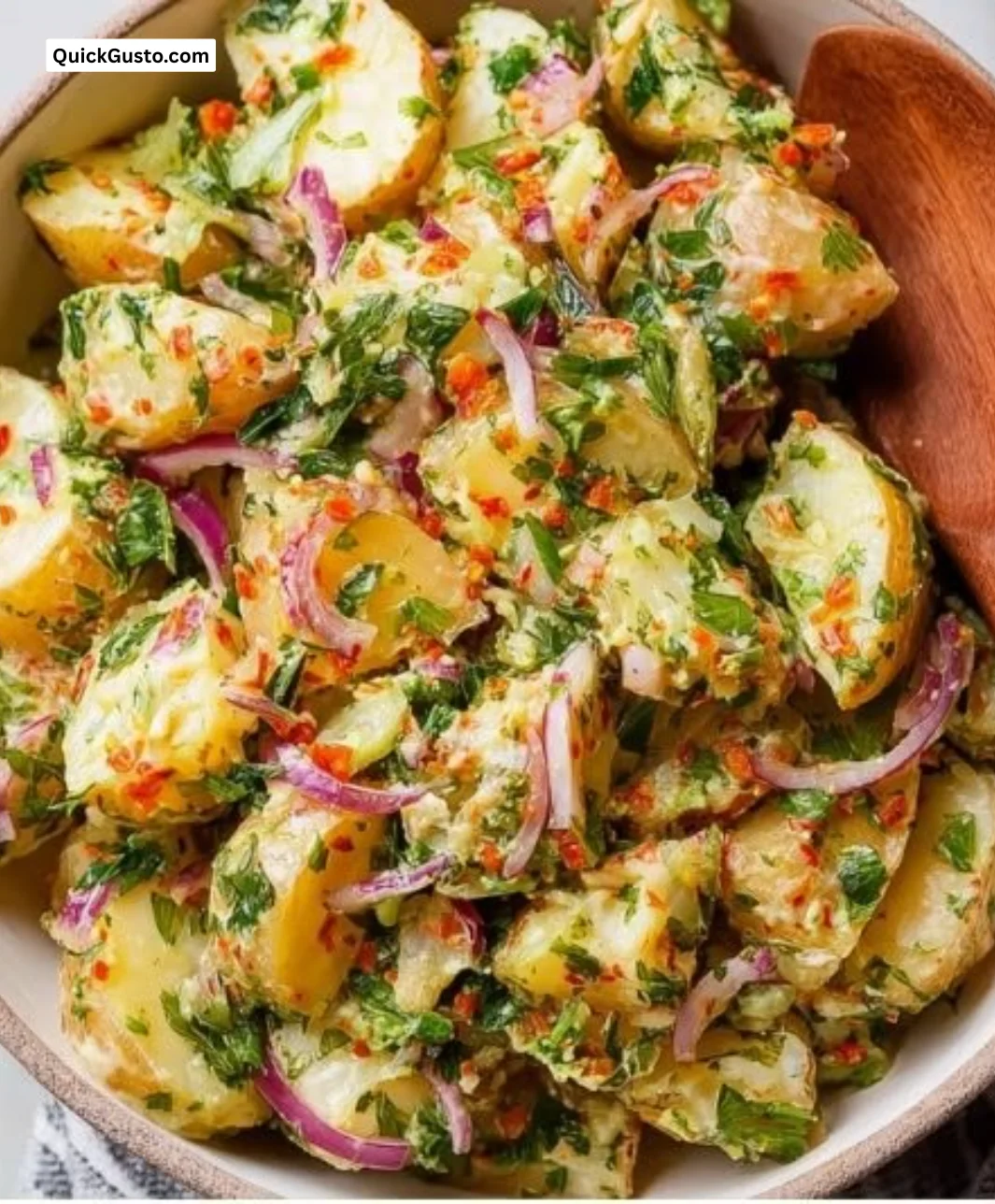 Delicious Turkish Potato Salad with lemon, olive oil, and fresh herbs