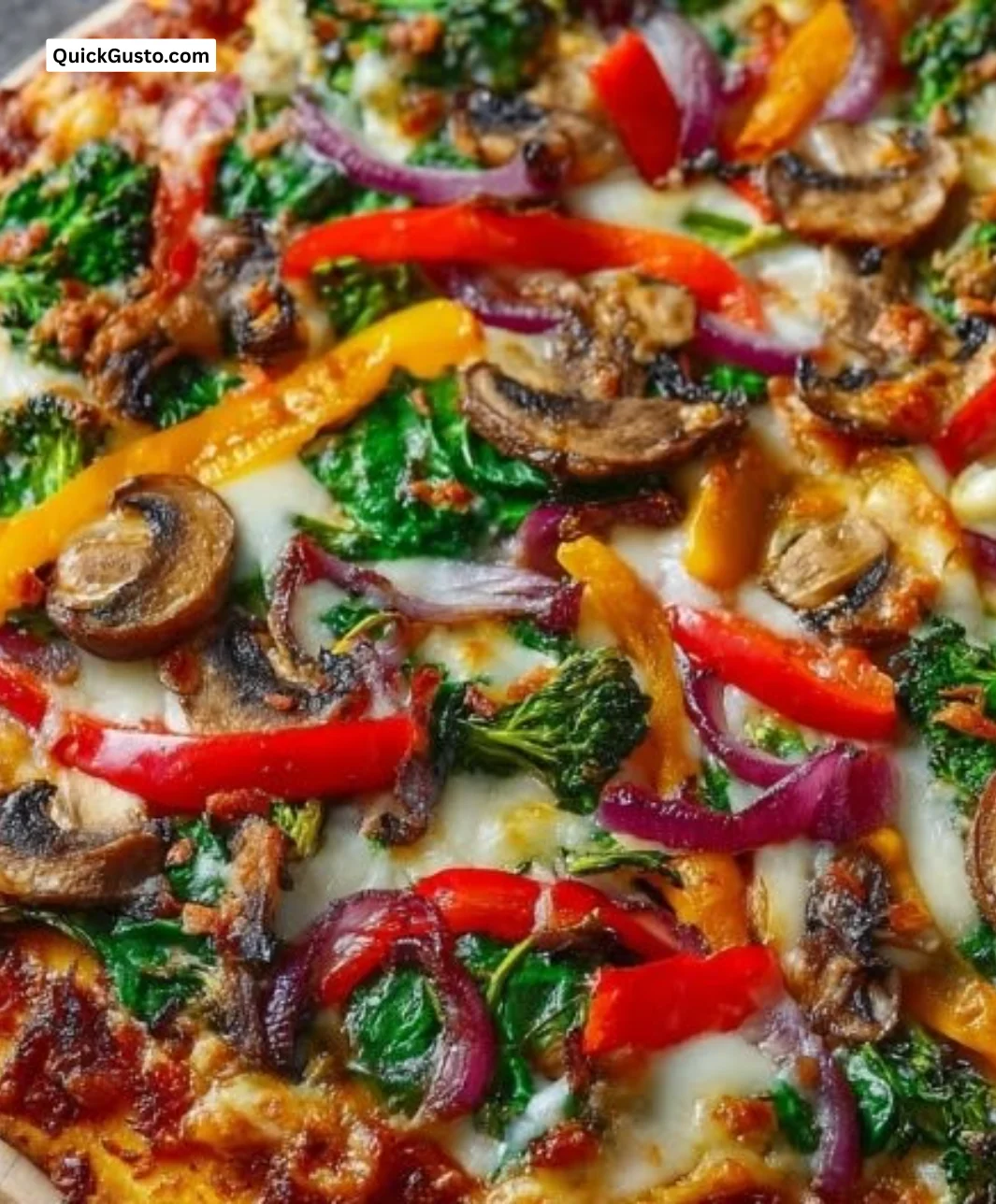 Delicious veggie pizza topped with fresh vegetables and melted cheese.