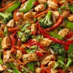 Delicious chicken stir fry with crispy vegetables and bold sauce