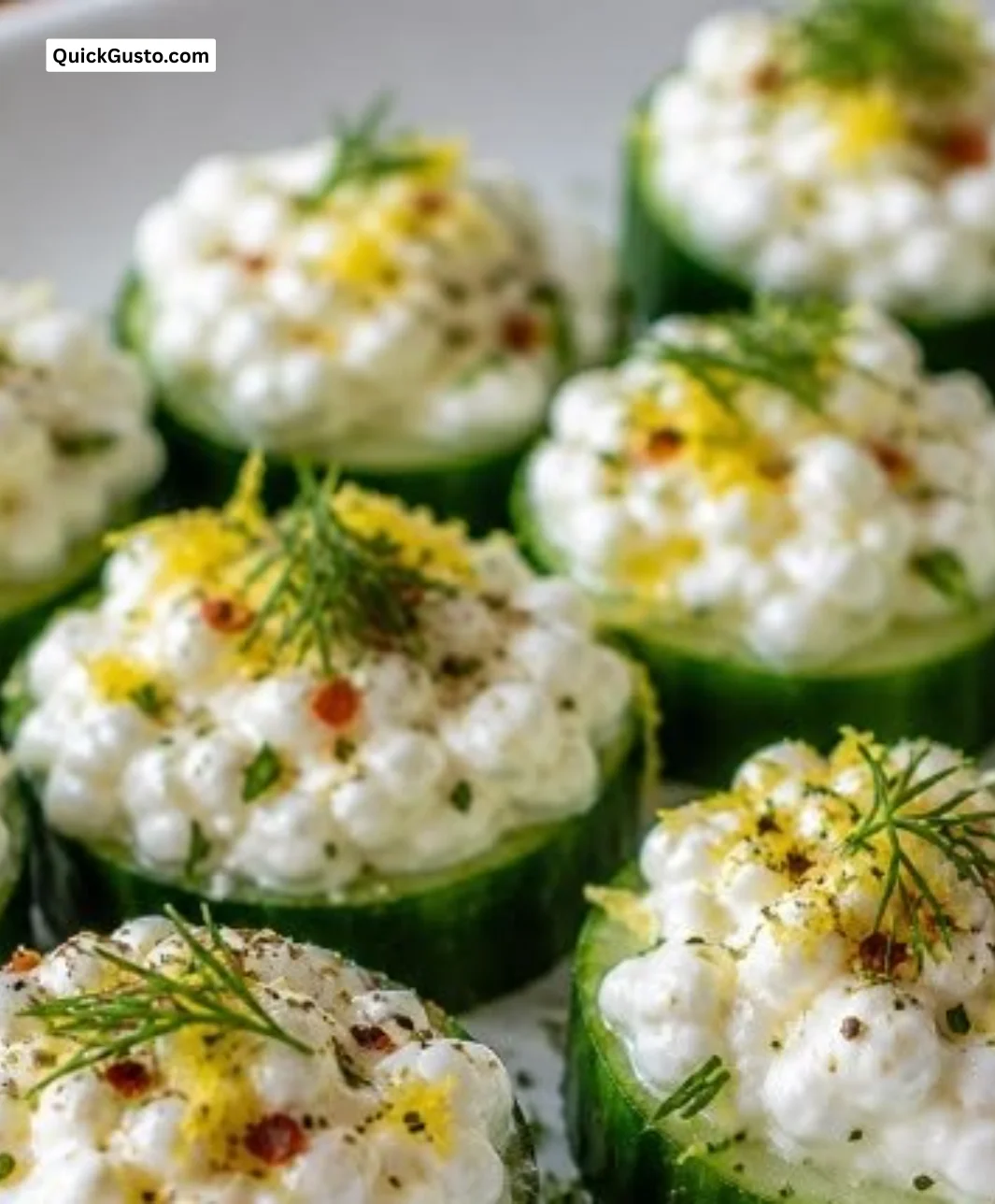 Zesty cucumber cottage cheese bites served on a platter as a refreshing snack