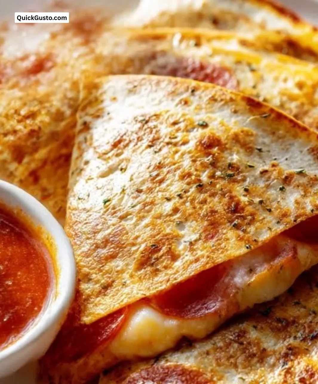 Delicious Beef Pepperoni Pizza Quesadillas served on a plate