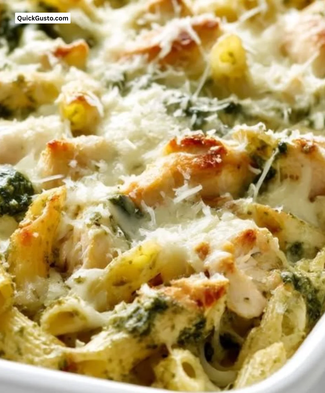Delicious creamy pesto chicken pasta bake recipe