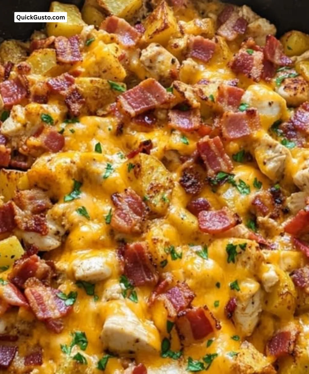Blackstone Chicken Bacon Ranch Skillet with bacon and ranch dressing in a pan
