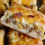 Homemade breakfast puff pastry bars on a plate with fruit garnish