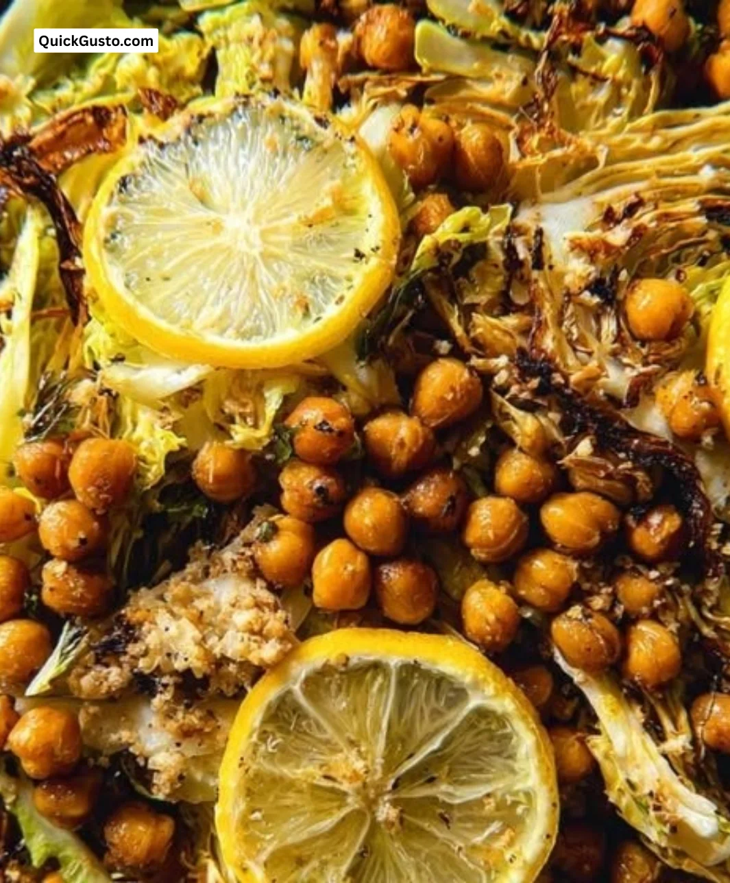Roasted shredded hispi cabbage with charred lemon salad on a plate