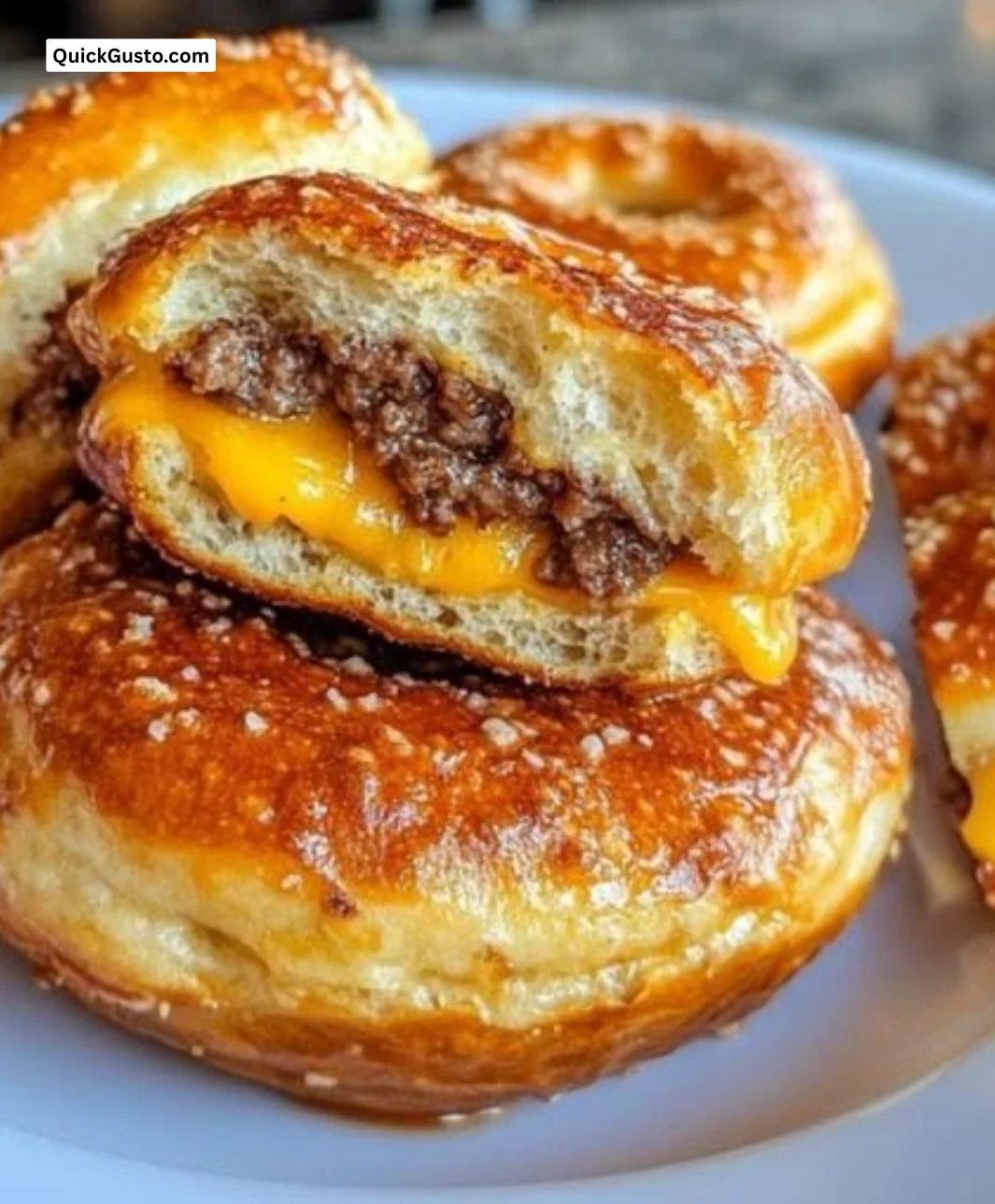 Cheeseburger pretzel bombs filled with juicy beef and cheese