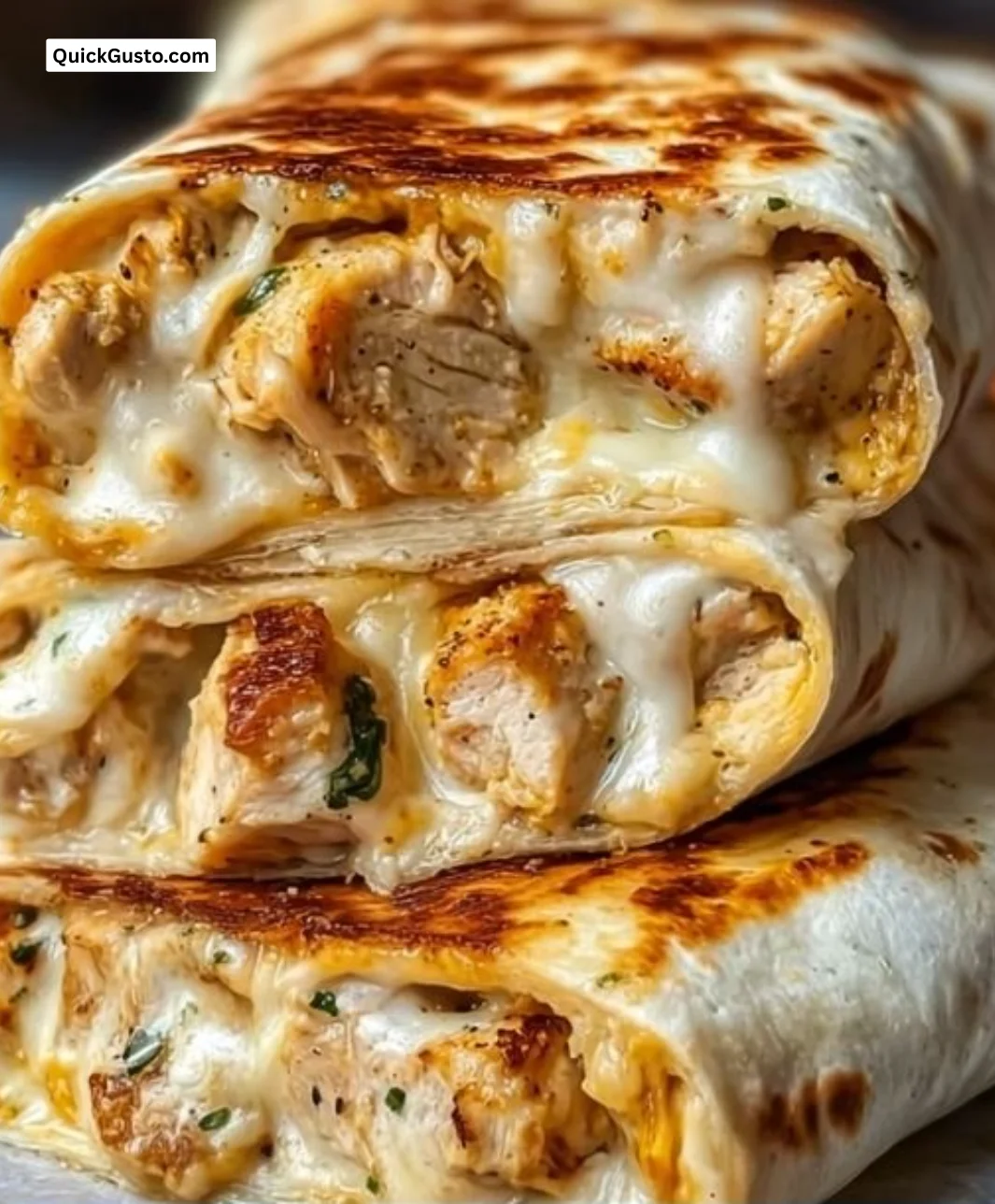 Cheesy garlic chicken wraps with fresh ingredients on a plate