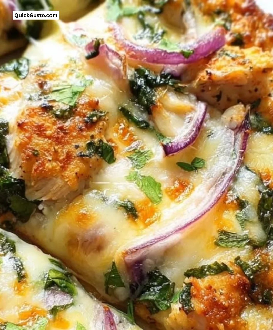 Delicious homemade Chicken Crust Pizza topped with fresh vegetables and cheese