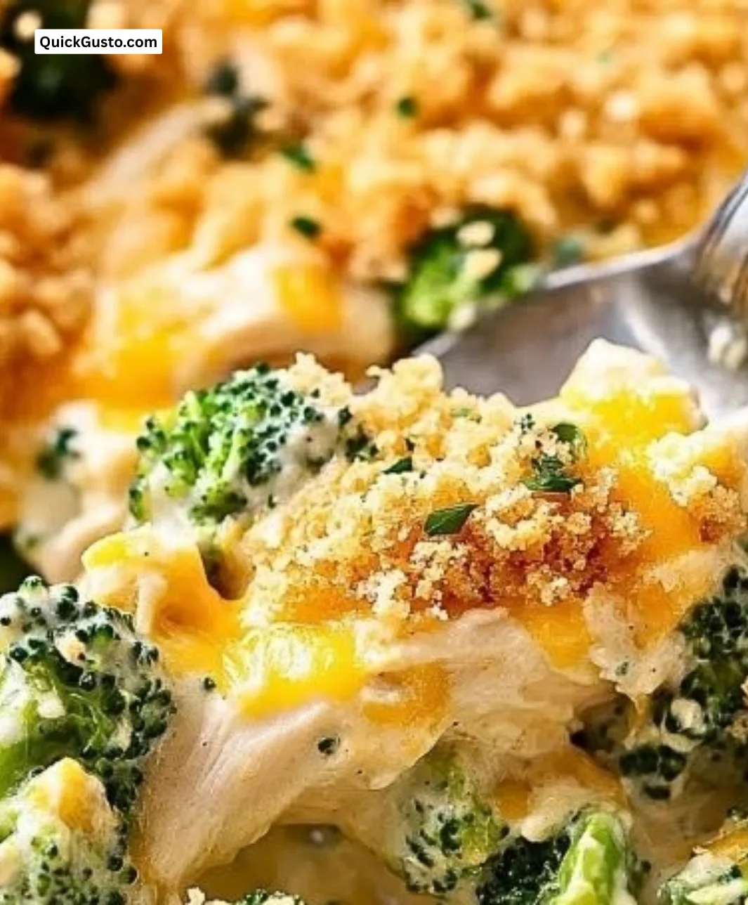 Creamy Chicken Divan casserole with broccoli and cheese
