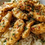 Delicious Chicken Scampi served with Garlic Parmesan Rice on a plate