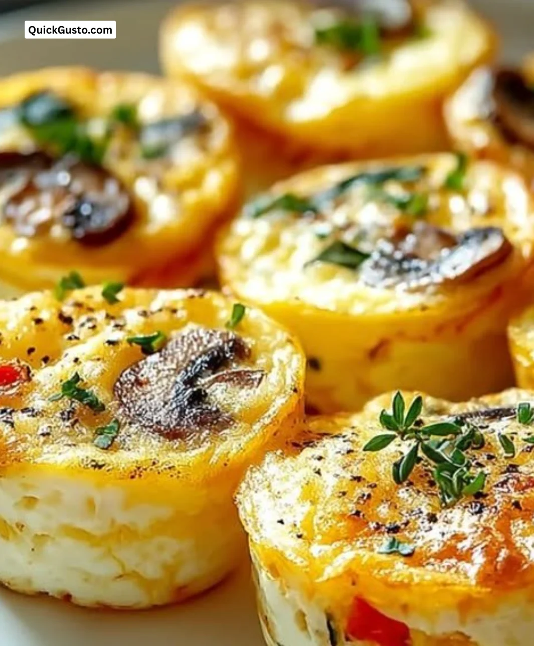 Plate of healthy cottage cheese egg bites topped with herbs and spices.