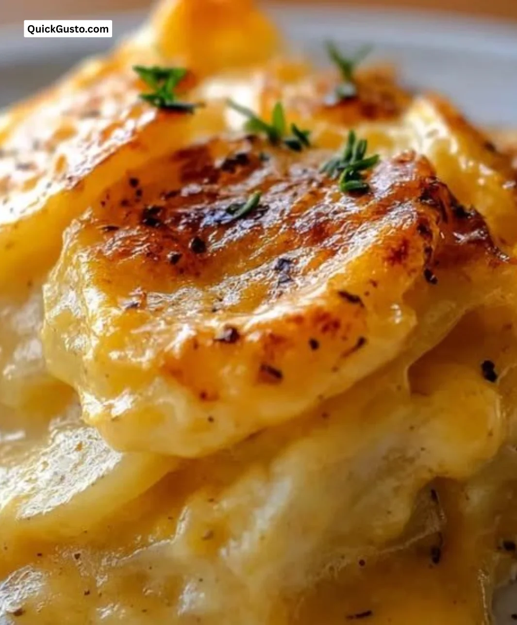 Deliciously cheesy scalloped potatoes layered for perfect comfort food