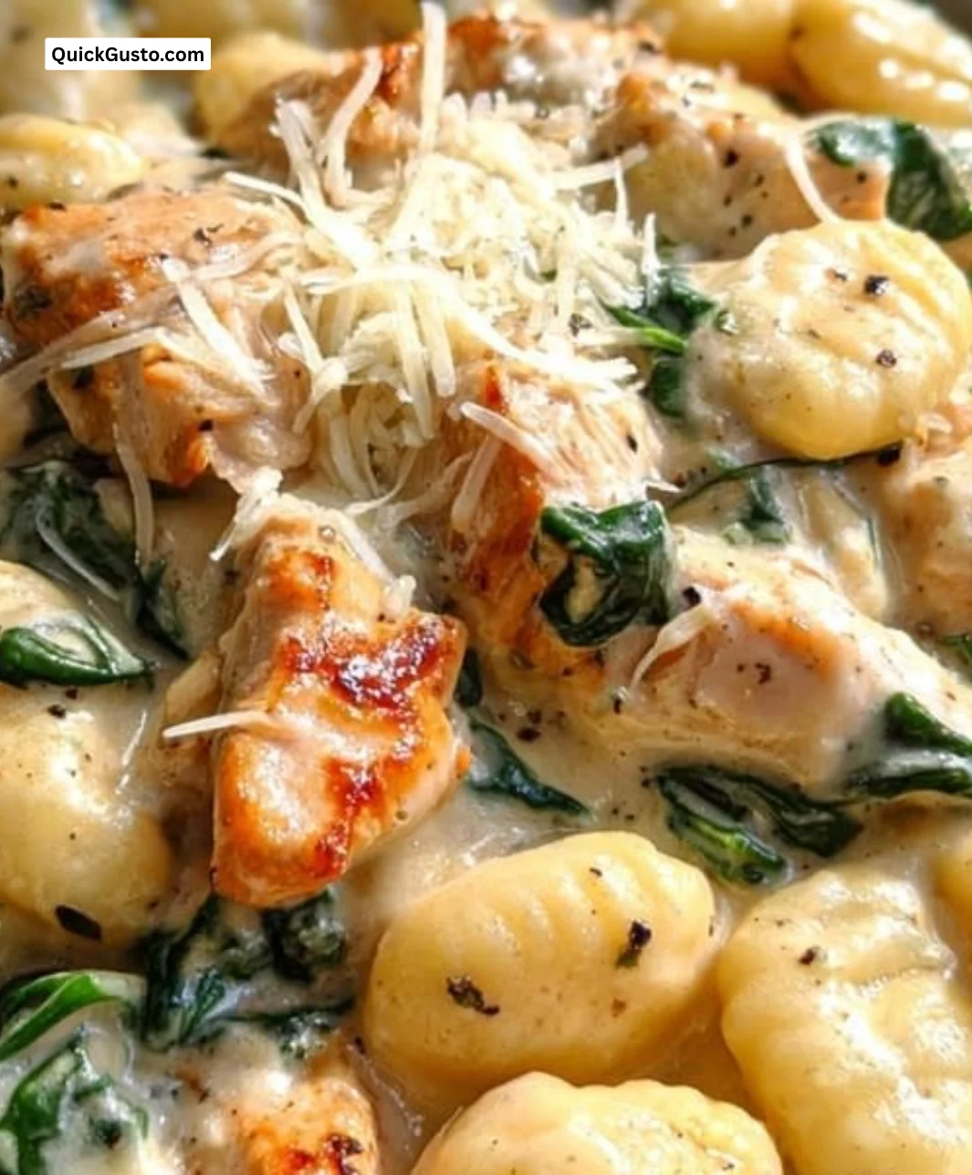 Delicious creamy chicken gnocchi served in a bowl
