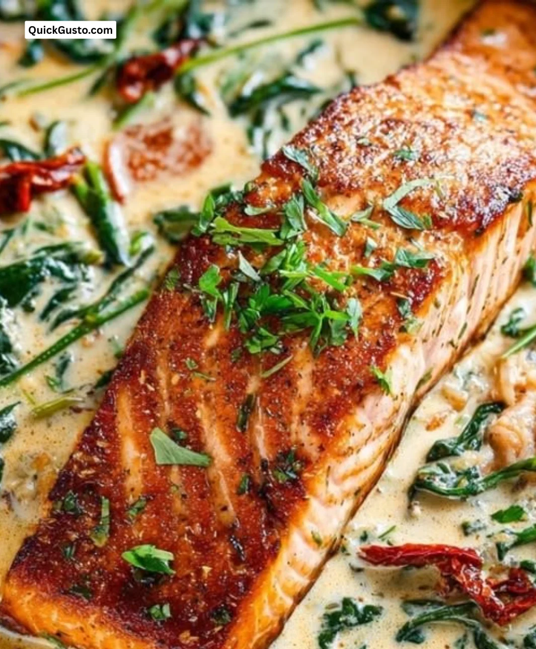 Delicious creamy garlic butter Tuscan salmon served on a plate