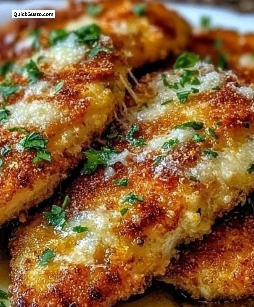 Crispy Oven-Baked Italian Parmesan Chicken served on a plate with herbs