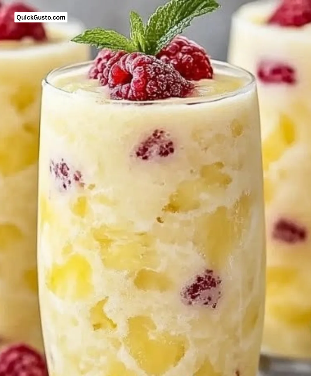 Easy Raspberry Colada Twist Recipe served in a tropical setting