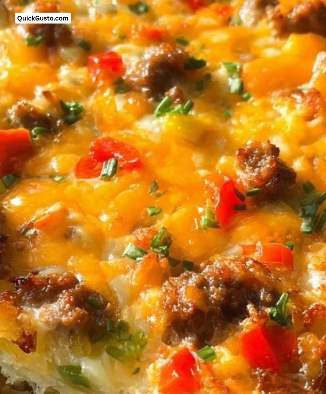 Hashbrown breakfast casserole topped with cheese and herbs baked to perfection.