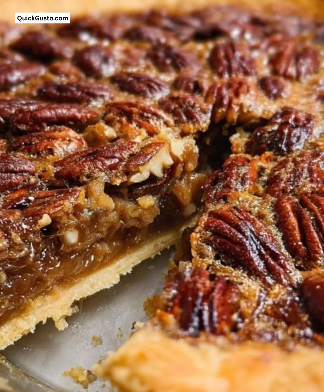 Delicious homemade pecan pie ready for serving with a golden crust