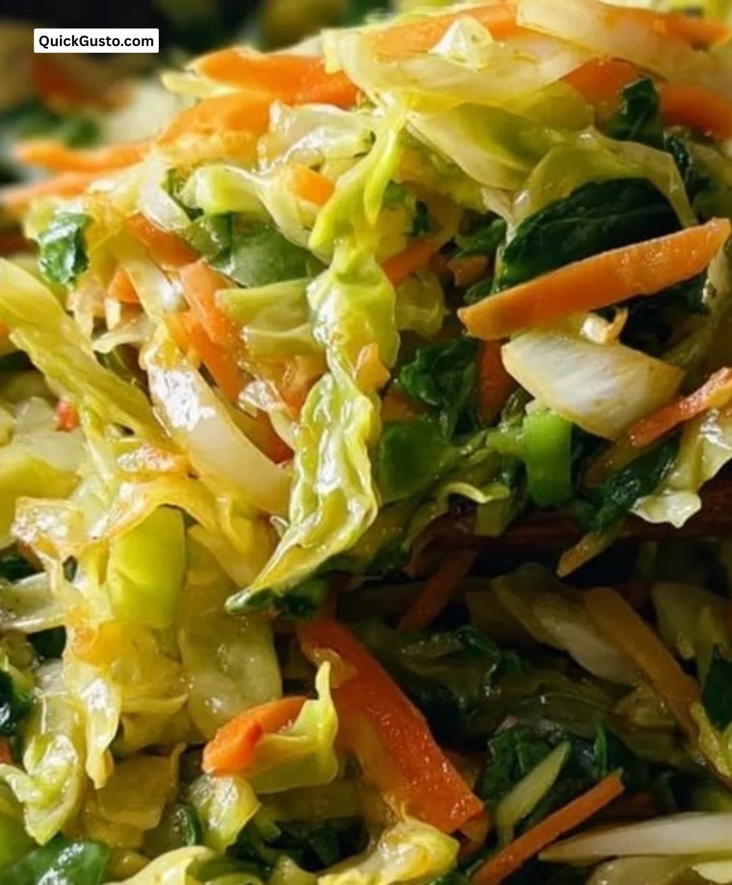 A vibrant plate of Jamaican Cabbage sautéed with spices and greens.
