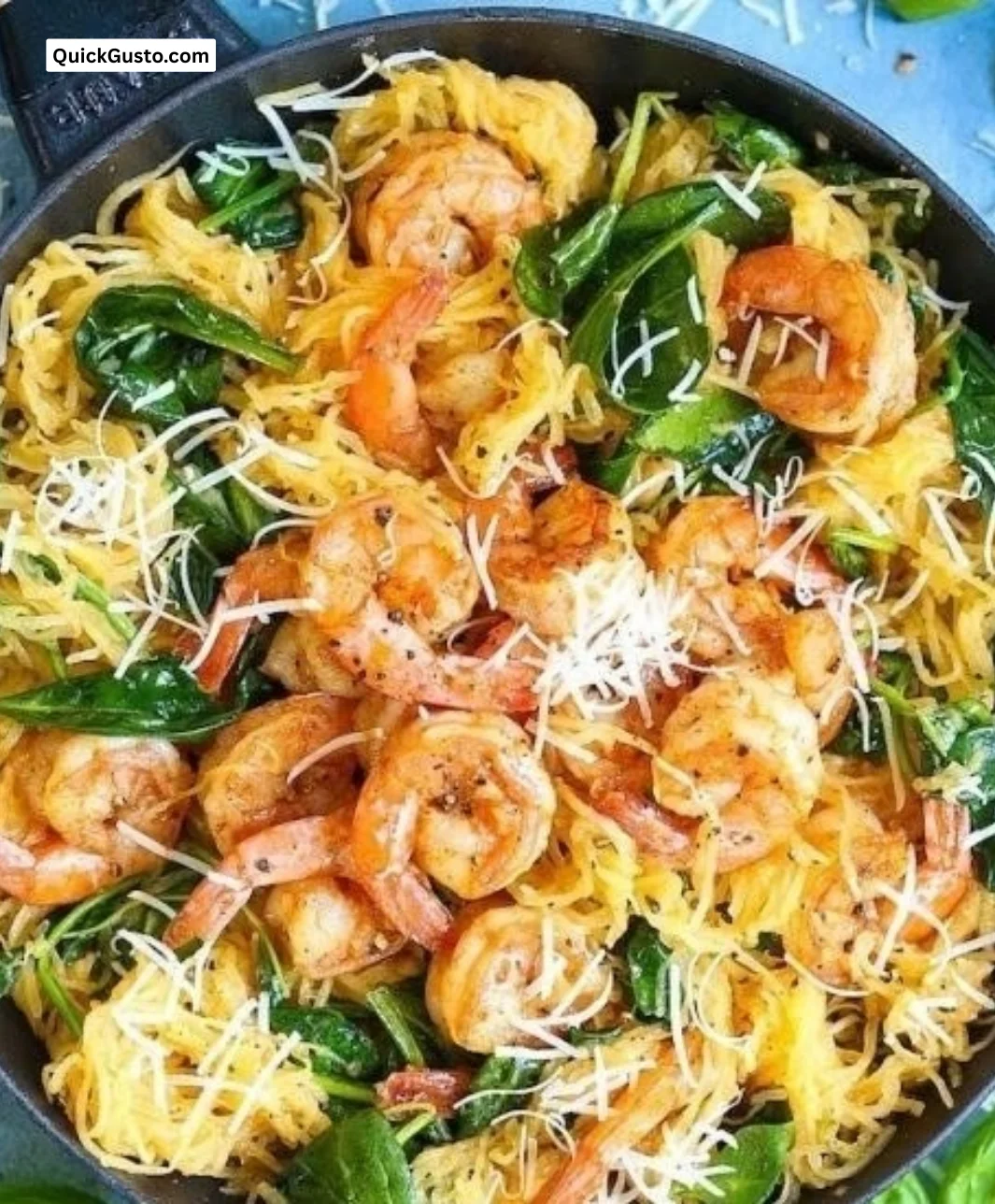 Lemon-Butter Shrimp Scampi served with Spaghetti Squash in a cozy setting