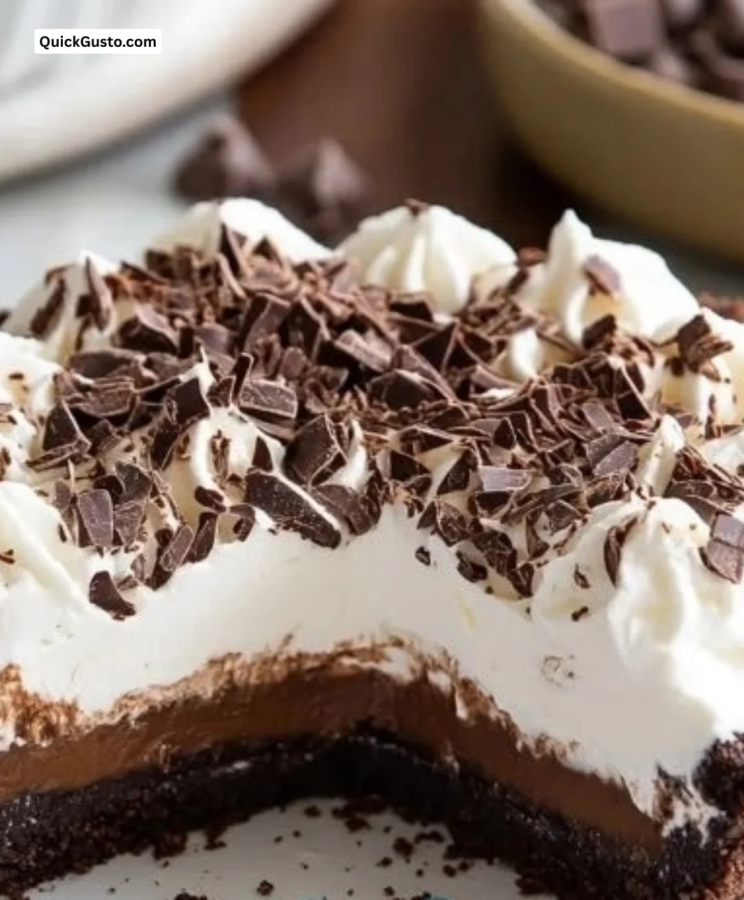 Delicious Mississippi Mud Pie chocolate dessert with layers of chocolate and marshmallows