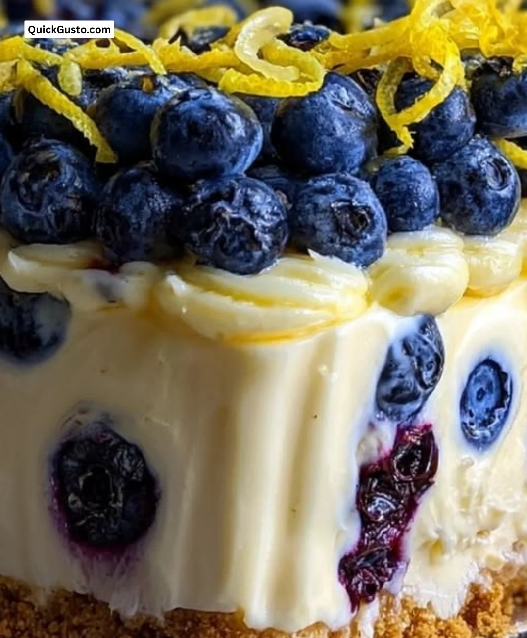 No-bake lemon blueberry cream cake with fresh blueberries and vibrant lemon zest