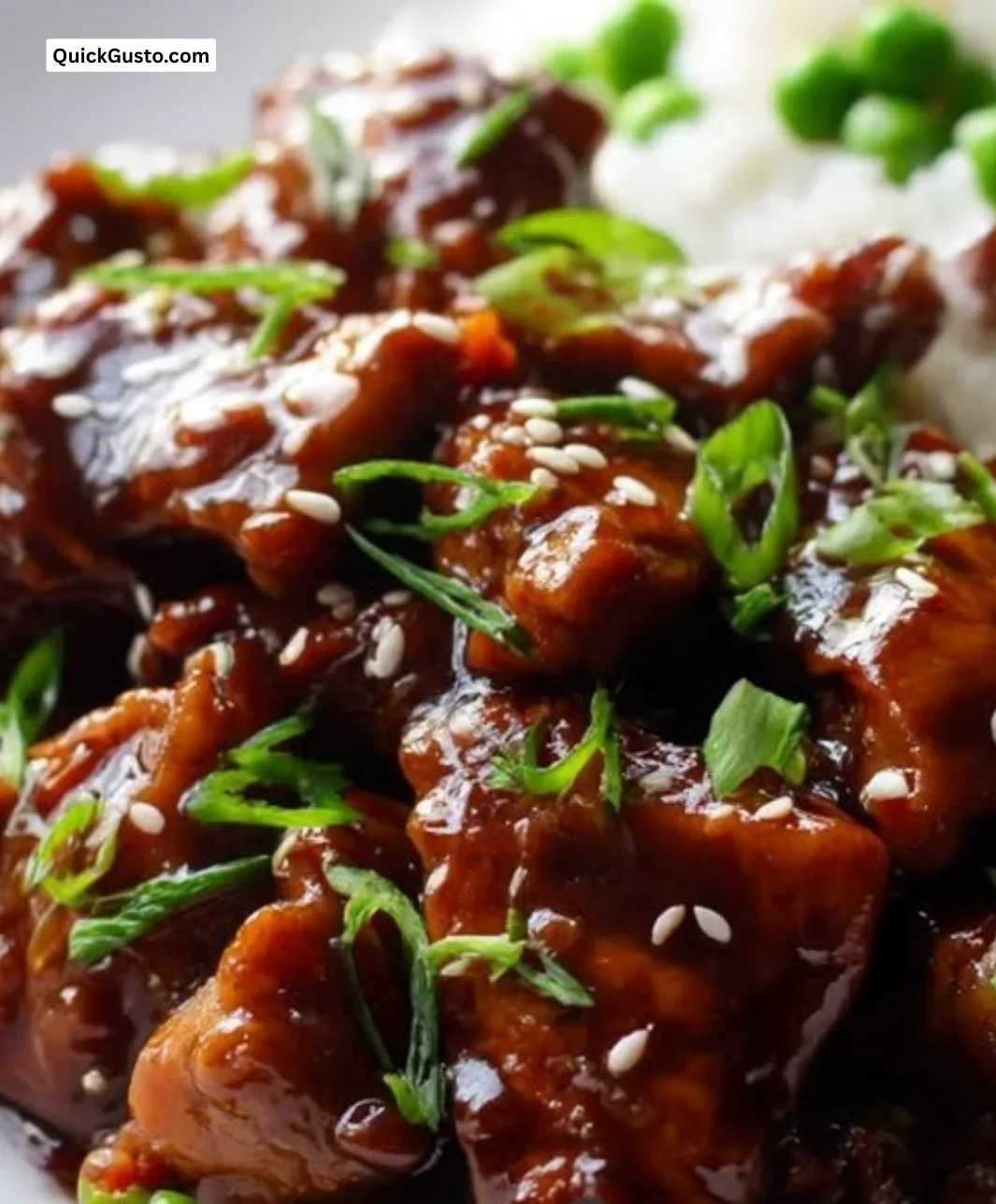Slow Cooker Hoisin Teriyaki Chicken served in a bowl with veggies