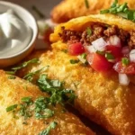 Spicy crispy beef taco pockets ready to be served at a fiesta