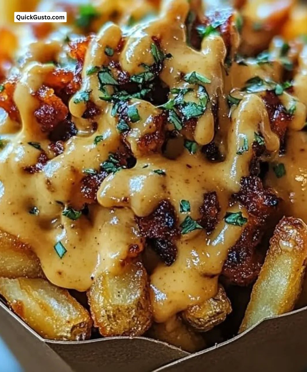 Plate of Spicy Louisiana Voodoo Fries with bold seasoning and toppings