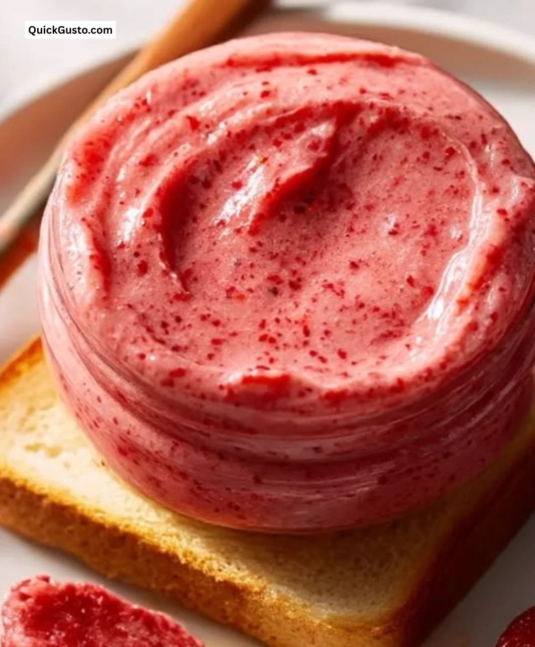 Delicious homemade strawberry butter spread on toast