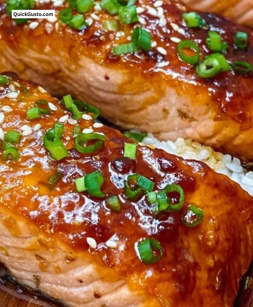Delicious Teriyaki Salmon glazed with soy sauce and sesame seeds