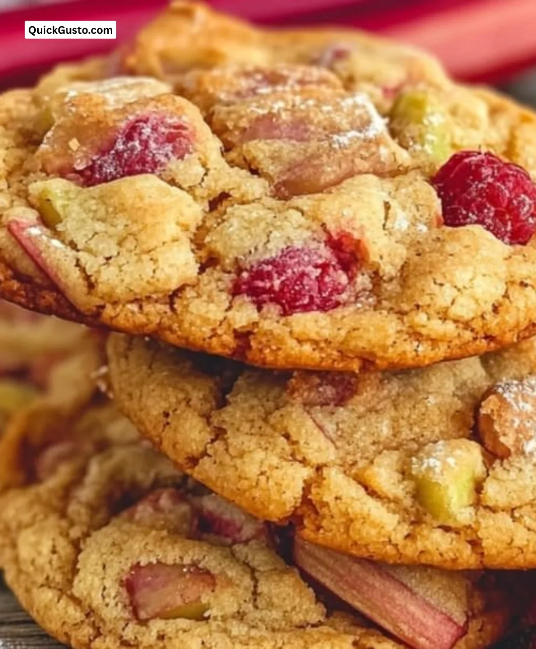 Delicious XXL Rhubarb Raspberry Cookies fresh from the oven