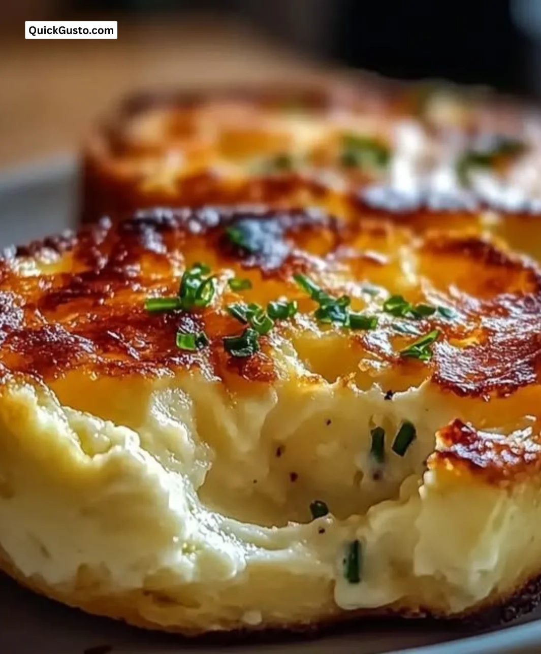 Baked cottage cheese eggs served in a rustic dish with fresh herbs