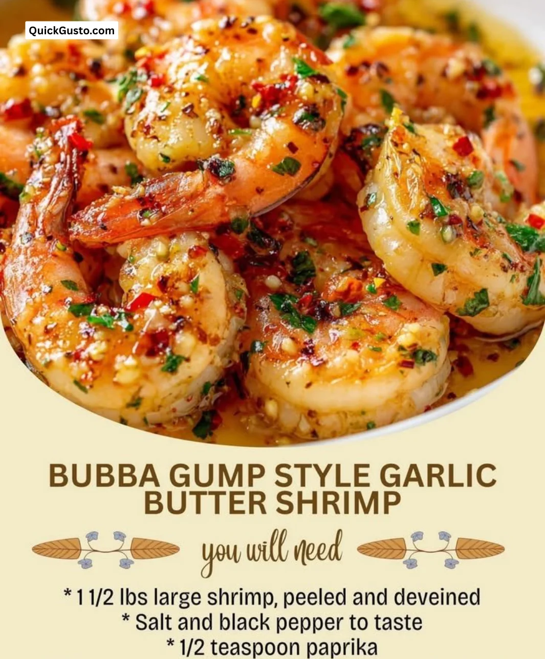 Bubba Gump Style Garlic Butter Shrimp served with herbs and lemon