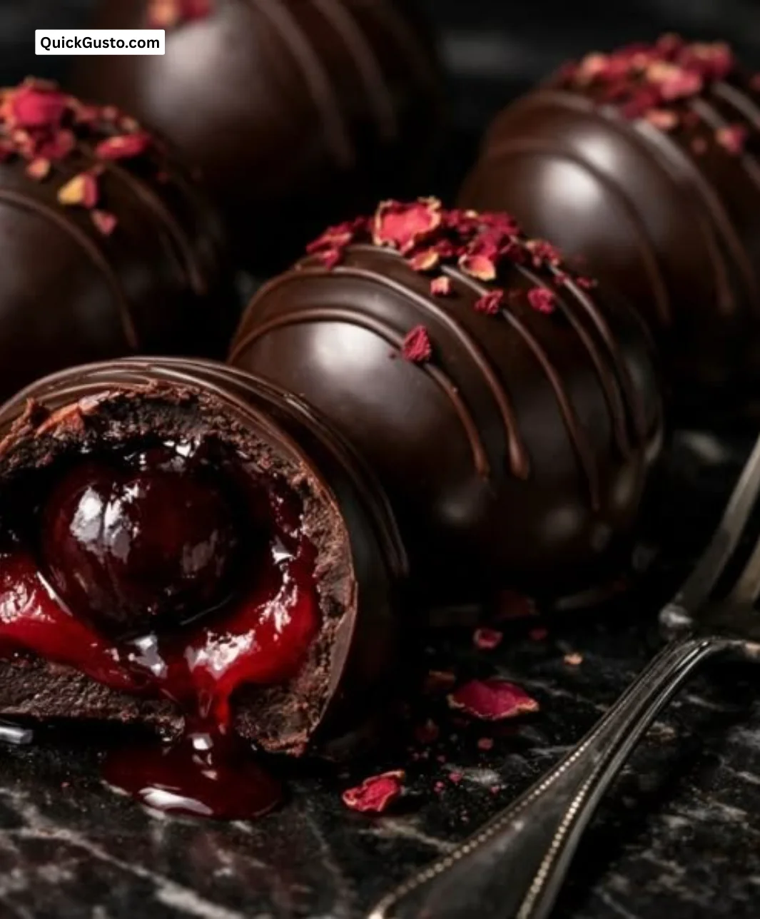 Delicious cherry chocolate bonbons drizzled with chocolate