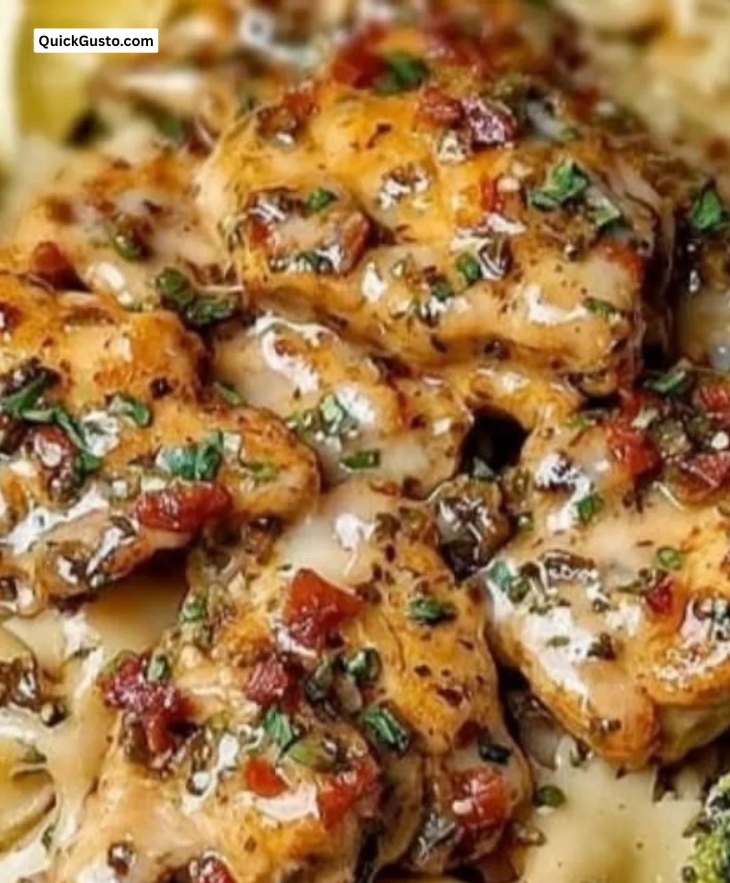 Cowboy Butter Lemon Bowtie Chicken Pasta with Broccoli ready to serve