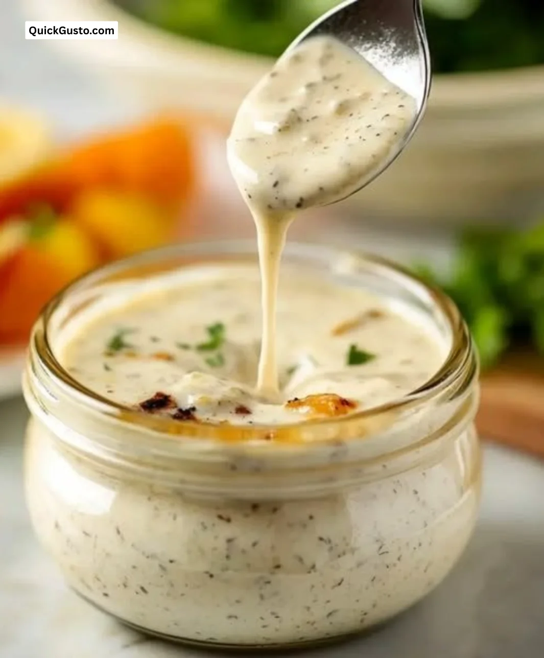 Creamy Texas Roadhouse Ranch dressing in a bowl ready for serving