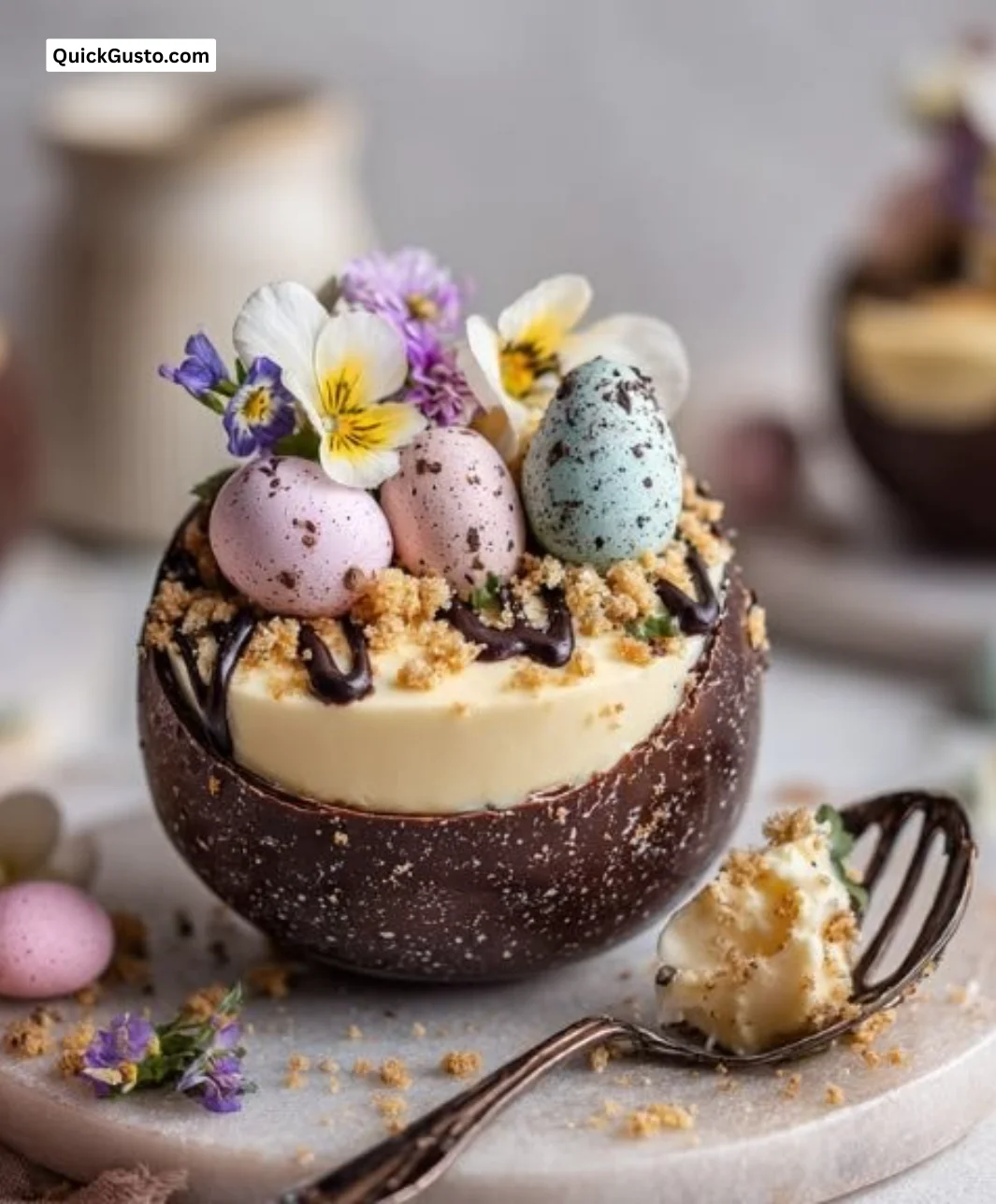 Easter Egg Cheesecake dessert in festive spring colors