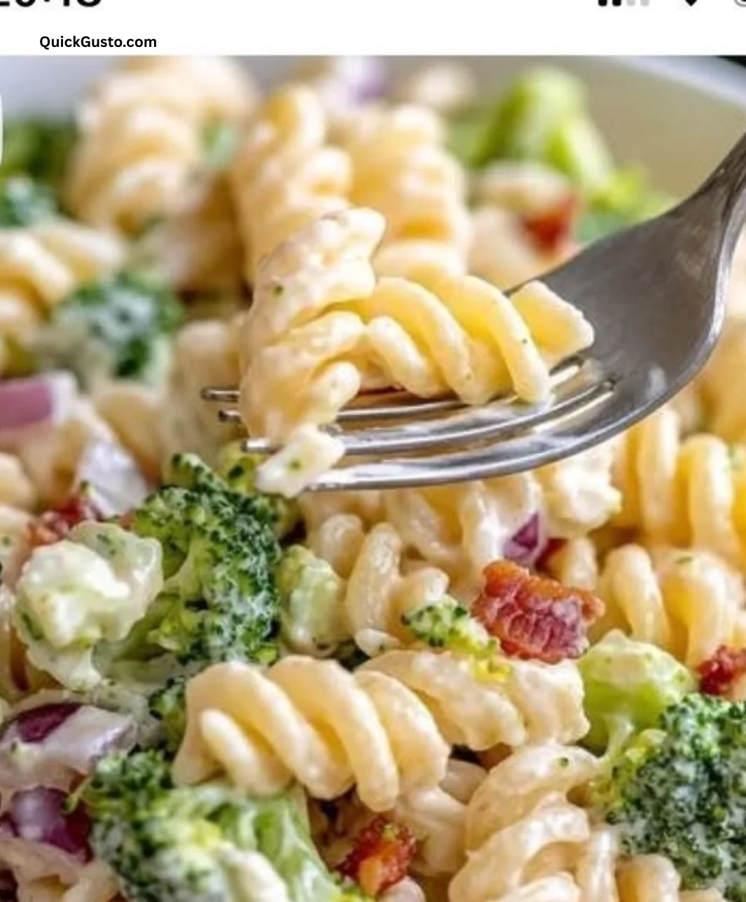 Delicious fresh broccoli pasta salad with vibrant vegetables and dressing