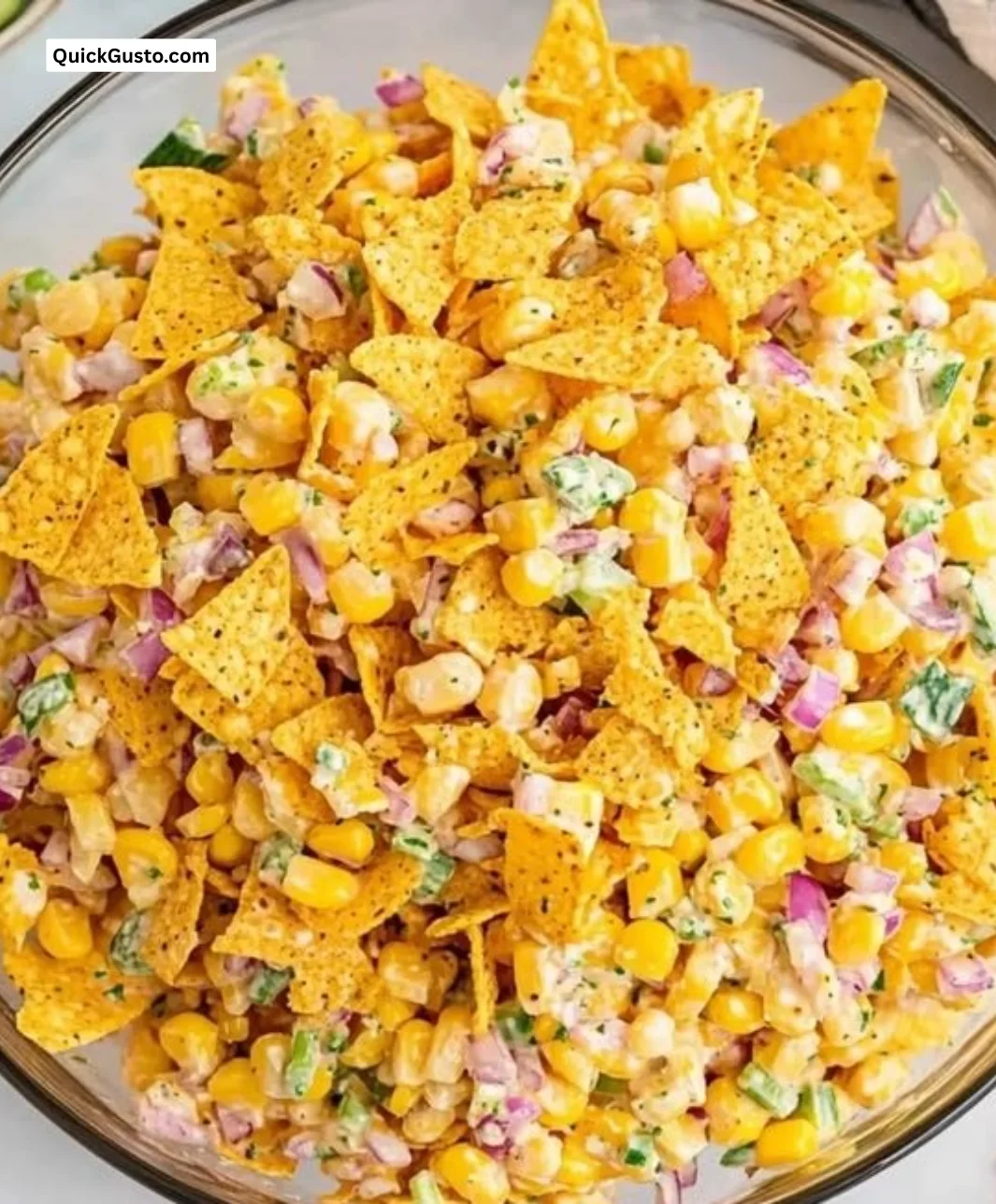 Delicious Fritos Corn Salad served in a bowl with fresh ingredients